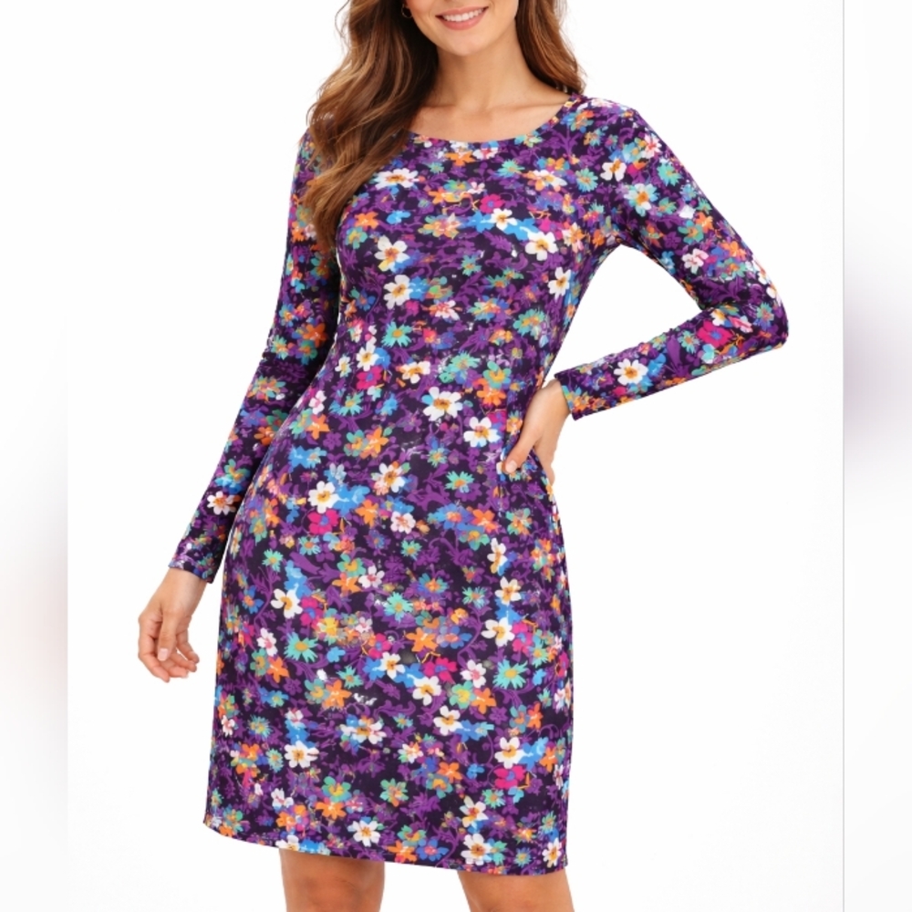 LuLaRoe Purple Floral Long Sleeve Dress